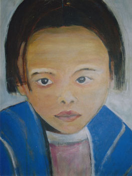 Kinderportrait (asiatisches Kind), 2004, Acryl auf Leinwand, 90 x 70cm