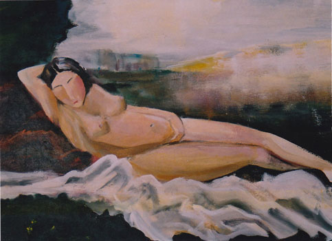 Variationen II zu Giorgiones "Schlummernde Venus", 2002, Acryl auf Leinwand, 30 x 40cm