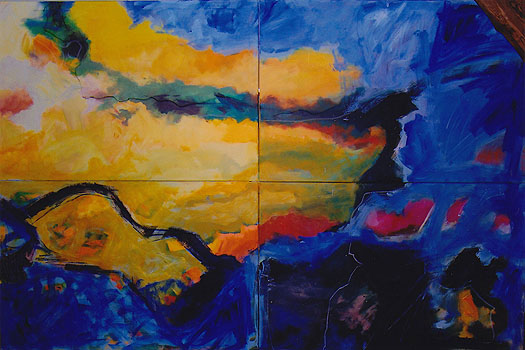 Wolkenlandschaft, 4-teilig, 2009, Acryl auf Leinwand, je 80 x 120cm