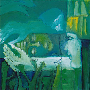Kranke pflegen (aus dem Zyklus: 7 Werke der Barmherzigkeit), 2010, Acryl auf Leinwand, 60 x 60cm