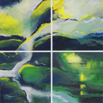 Im Fluss, 4-teilig, 2003, Acryl auf Leinwand, 40 x 40cm